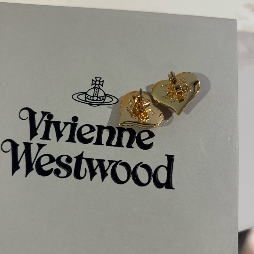 Vivienne Westwood Gold and Red Heart Earrings - Picture 5 of 6
